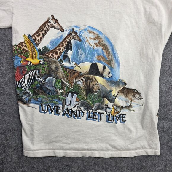 Vintage Habitat Shirt‎ Mens Large White Live And Let Live Animal Zoo Graphic 90s - Picture 11 of 12